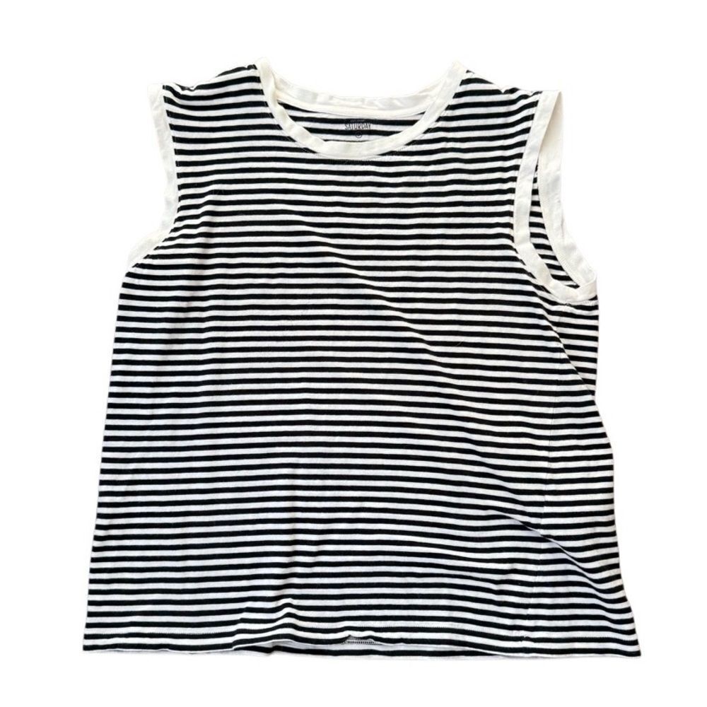 Kate Spade Saturday Muscle Tee Tank Striped Black White Cream Small